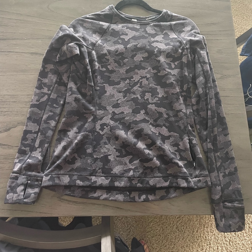 Lululemon, long sleeve running shirt with thumb holes and cuffins, size 10